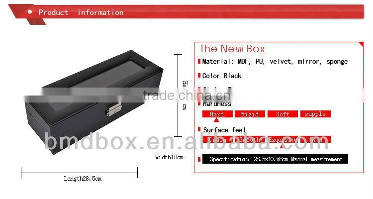 5 slots black faux leather empty watch case