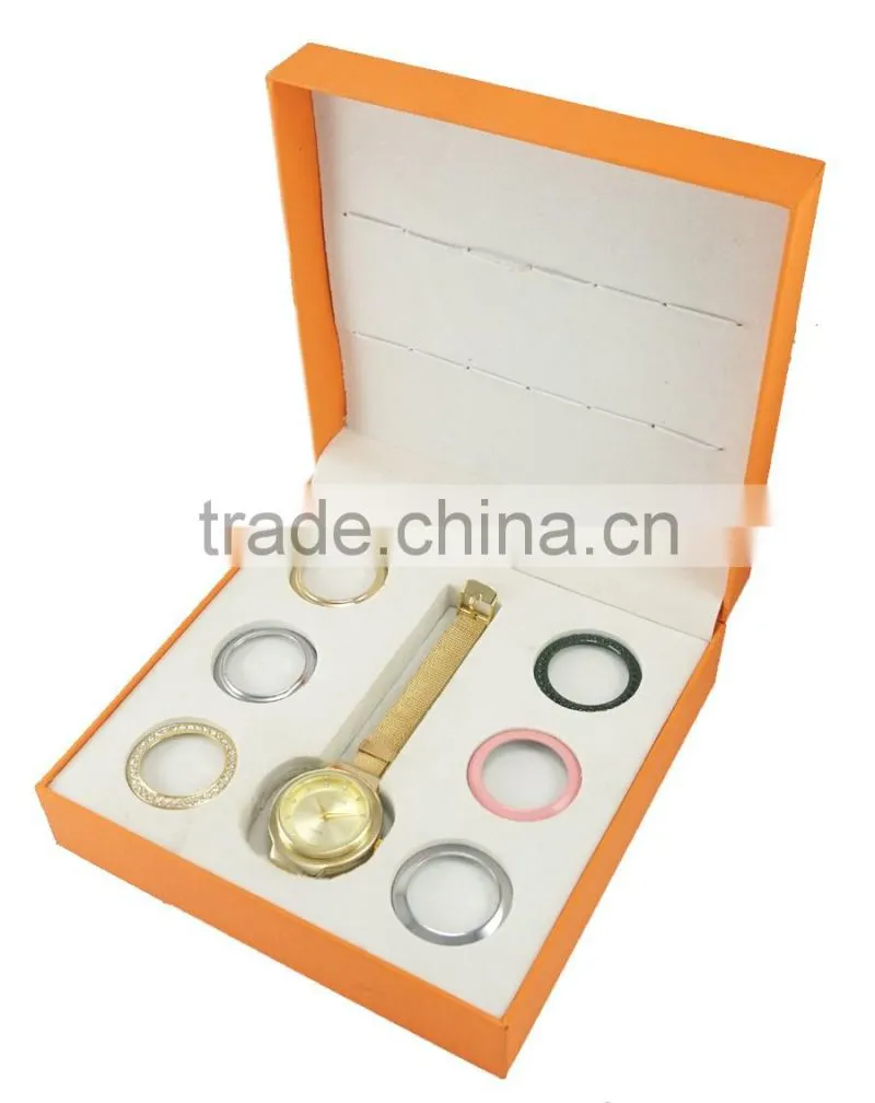 New mdoels for watch packing boxes orange case for gift set watch with many colorful changeable bezals paper boxes