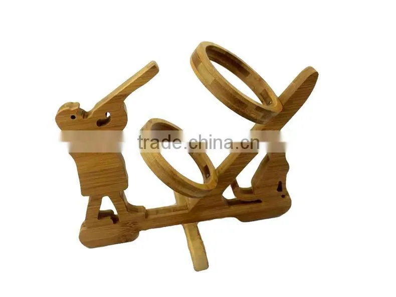 WR024/100% Bamboo Material Hot Sale Huntsman Shaped Folding Bamboo Wine Rack