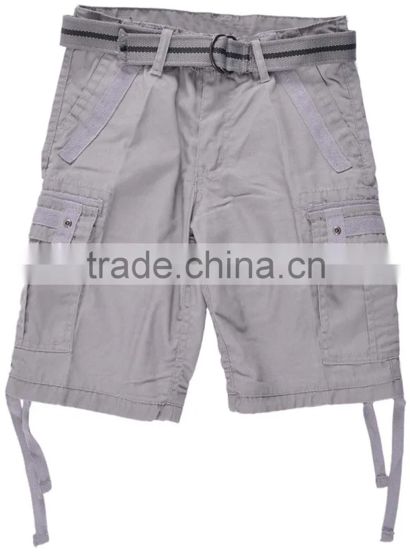 Canvas Cotton Woven Belt Casual Boys Pocket Cargo Shorts