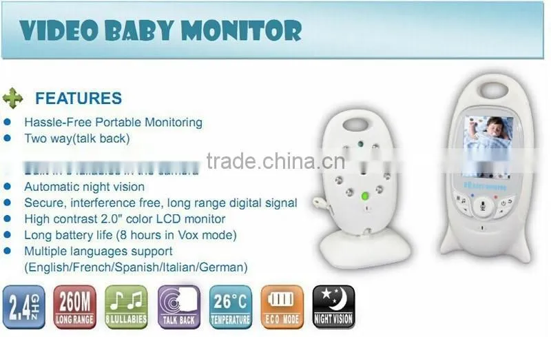 Wireless Digital 2 Ways Audio LED Music Baby Monitor Built-in Lithium Battery
