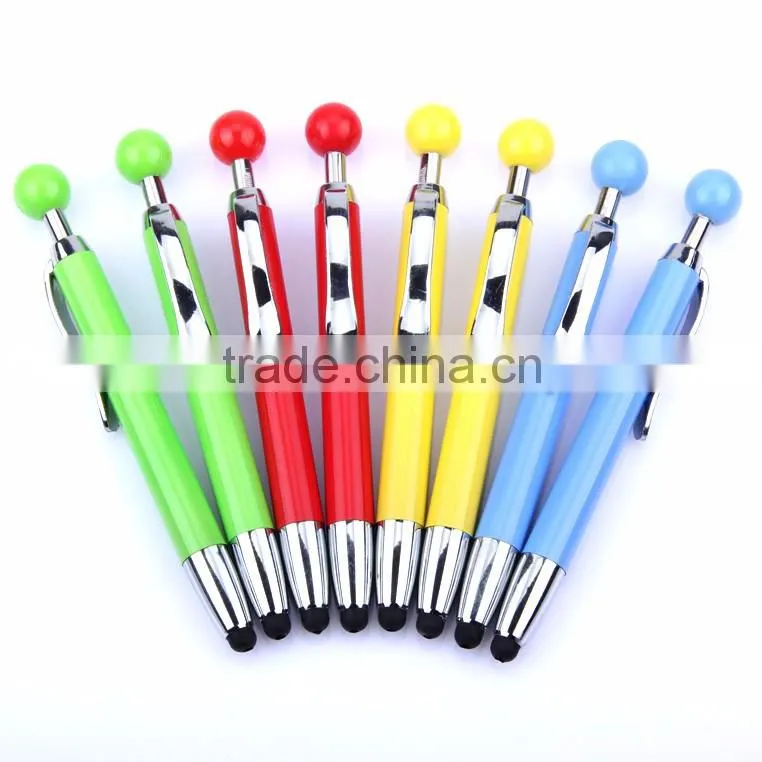 2016 stylus touch pen with ball top/metal clip touch pen/multicolor barrels stylus pen