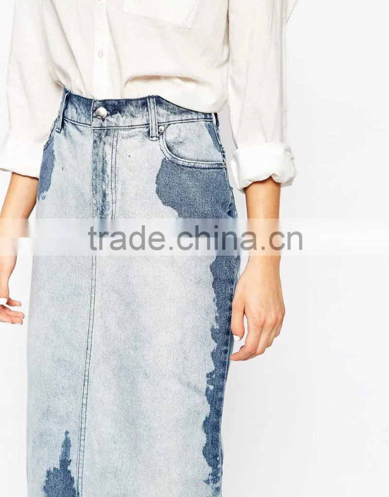 women long denim skirt midi length white denim Skirt