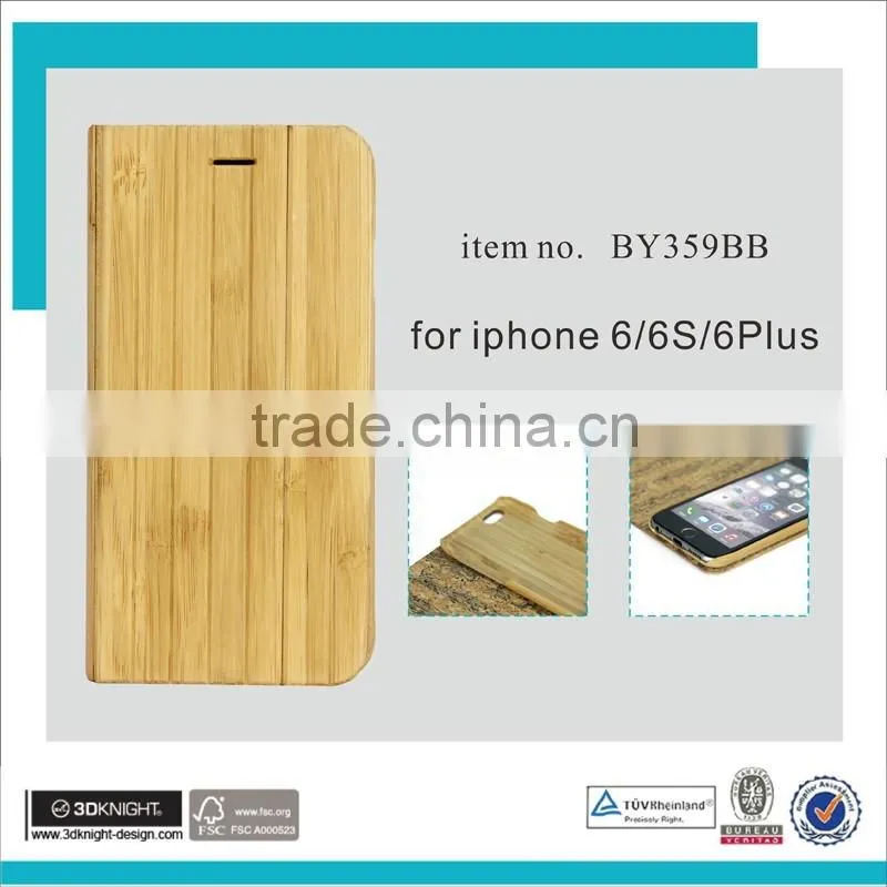 2016 China Manufacturer Hot Selling New Products Wood Wallet Flip Cover Bamboo Mobile Phone Case for iPhone 6 iPhone 6 Plus 5.5
