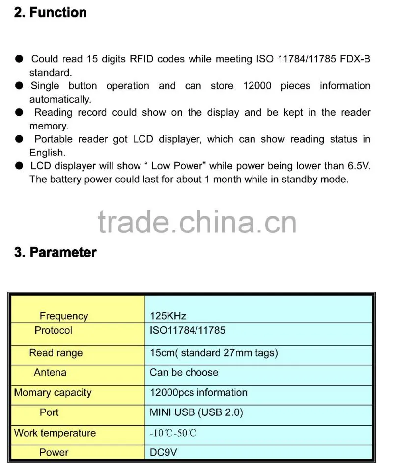 134.2KHz FDX-B RFID Reader for Animal Scanner/handheld reader