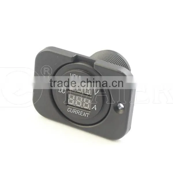 Fixed Plate Mounted Car Dual Port Digital Ammeter And Voltmeter Socket