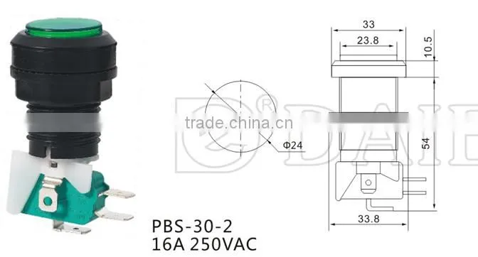 PBS-30-2 16A 250VAC 24mm micro push button switch