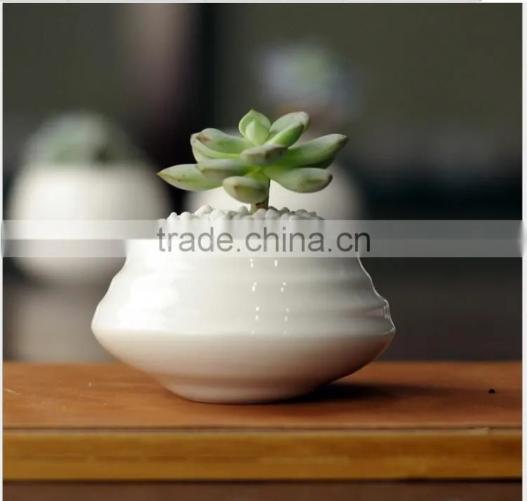 Attractive desktop decor mini white glazed ceramic planters
