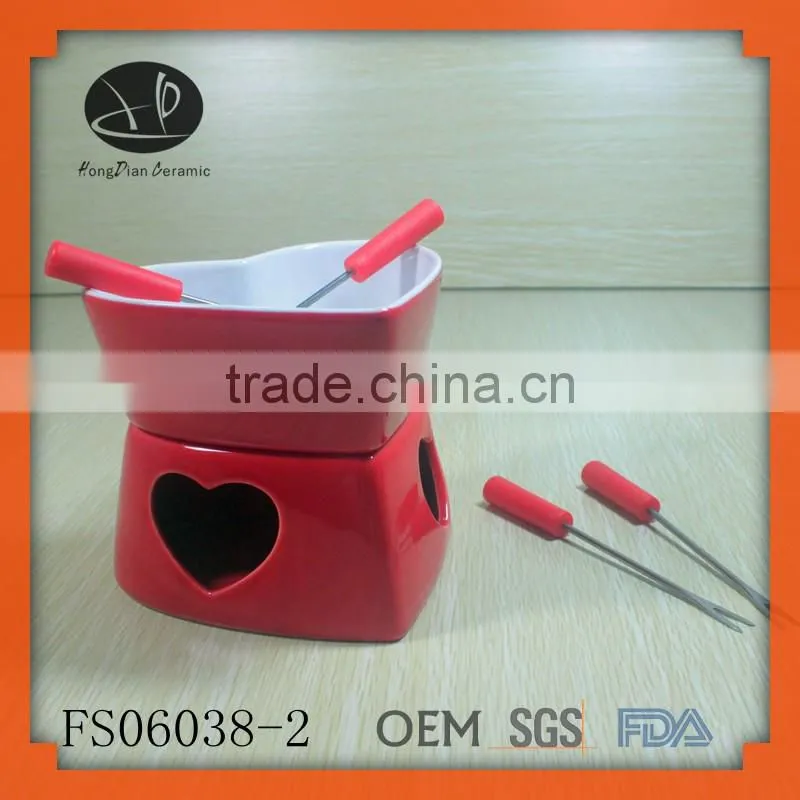 chocolate fondue set,cheese tool fondue set,color outside fondue set,red color fondue