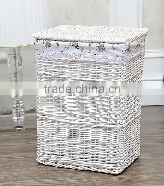 cheap Linshu hand woven white color laundry basket