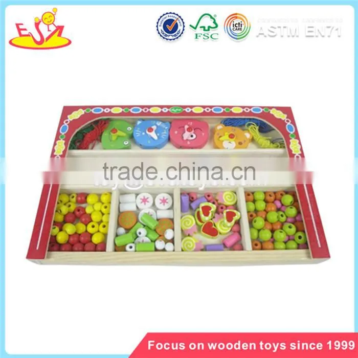 Wholesale DIY beautiful wooden big beads toy funny baby wooden string big beads toy W11E007