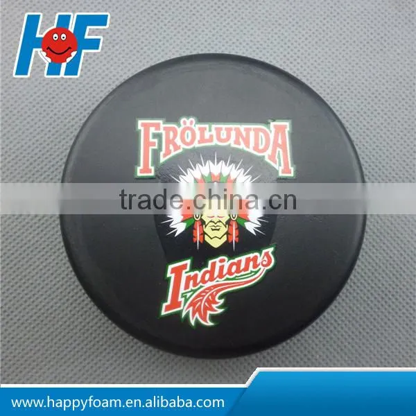 Black PU Raw material custom logo printed ice hockey puck ball for relieve stress