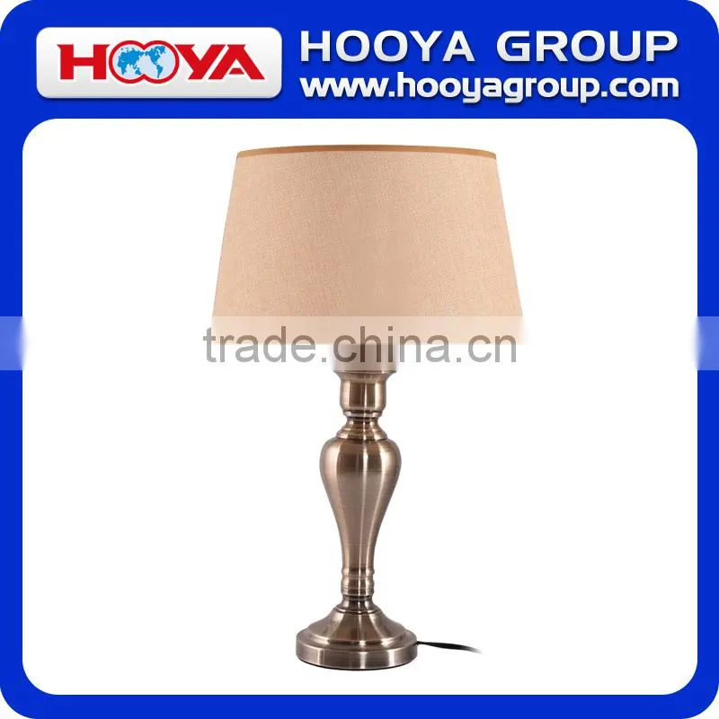 15" Antique Brass Table Lamp w/ LED Bulb Linen Shade Iron Base Bedroom Office