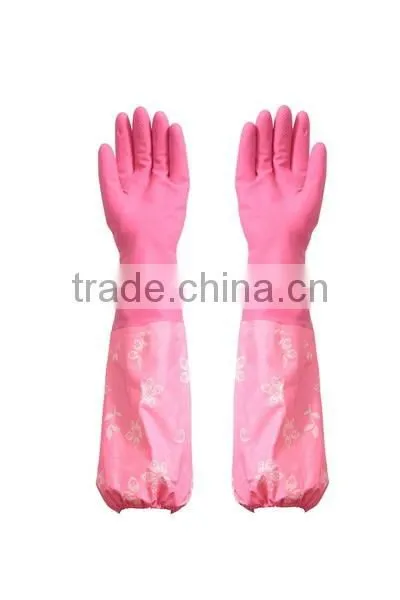 Thick Household Kitchen With Fleece Long Gloves Pink