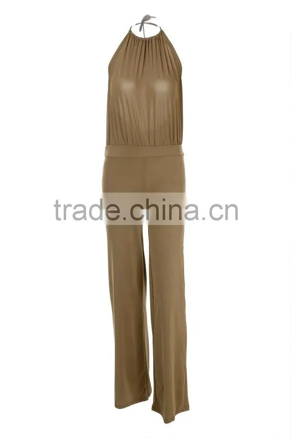 Wholesale Custom Lady Women's Fashion Casual Halter Off-shoulder Backless Sexy Solid Evening Long Romper And Jumpsuit For Woman
