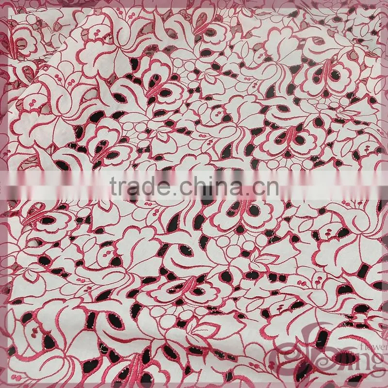 Colorful china design shining poly embroidery cotton lace fabric for dress/ tops