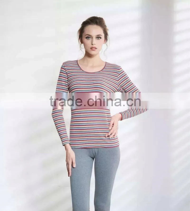 sexy women thermal underwear striped long jogns underwear Fashion Round Neck