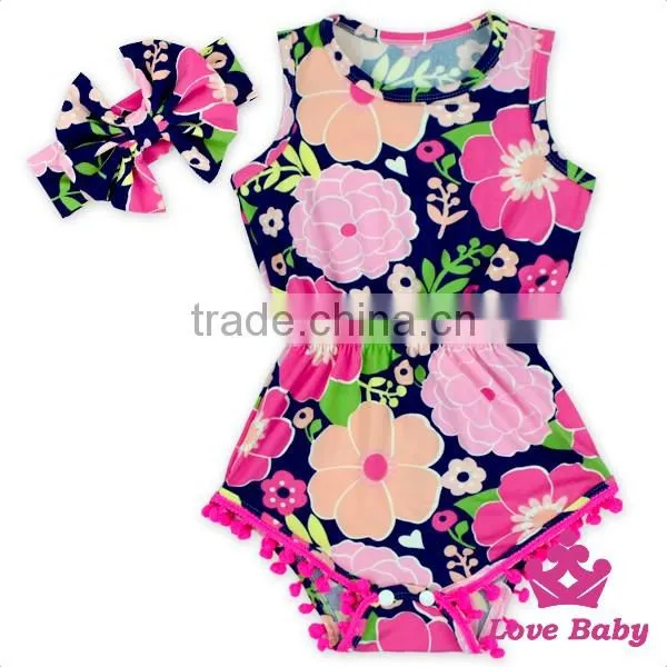 2LLY-090 Lovebaby punjabi designer suits boutique printed animals with bow accessory pom pom jumpsuits for 0-2t baby
