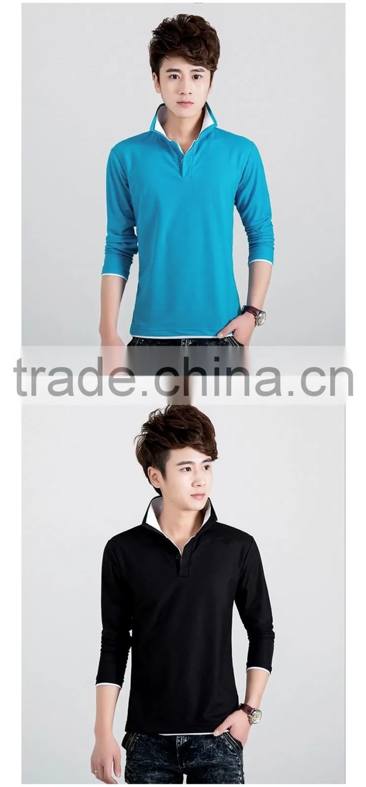 new fashion solid color mens polo shirt, long sleeve turn down collar polo shirt, slim fit quick dry polo shirt for men