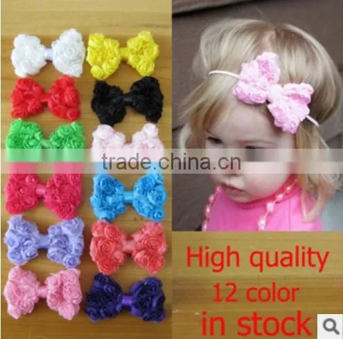 Fast delivery!Hot cute Chiffon Rose Bows Shabby Vintage Rose Mesh Hair Solid Color Bows Hair Headband Sweet Kids Accessory