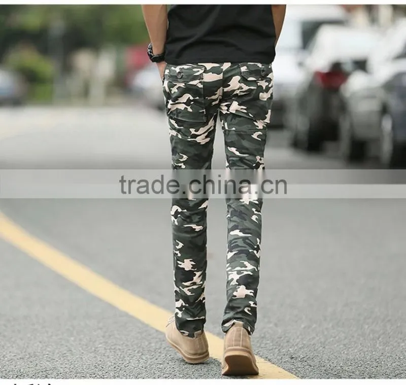Stylish Men Casual Jogger Pants / 100% Cotton Camo Pants /Zip Pants P170214