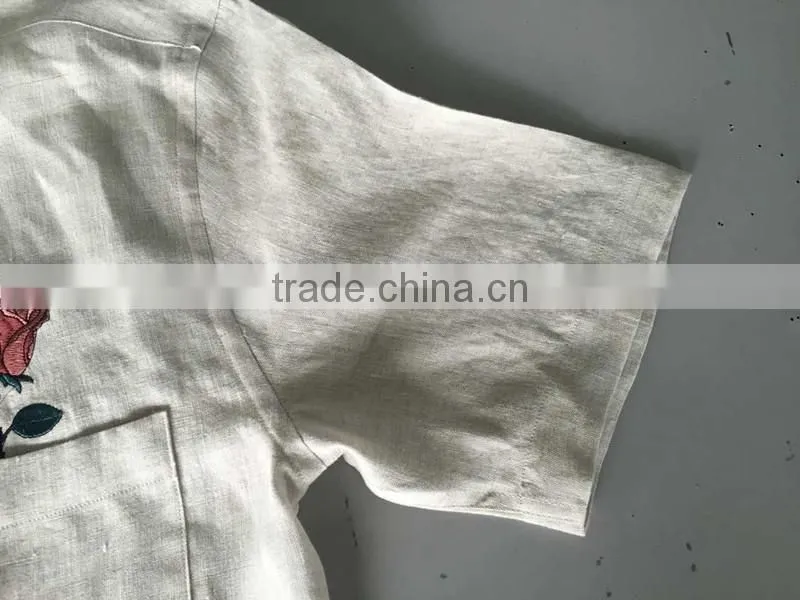 Beige linen Mandarin collar special buttonhole Mens casual dress shirts