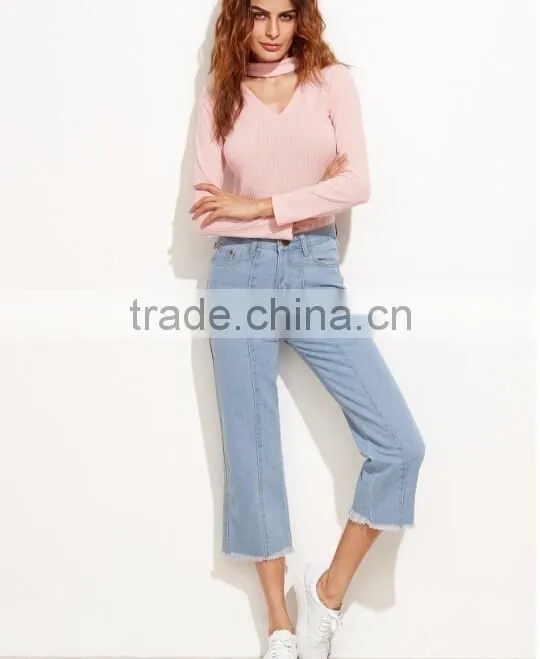 Latest Designs V-Neck Collar Woolen sweater For Ladies
