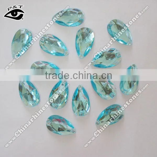 Flat back Tear Drop 17x28mm Lt aquamarine blue color Sew on Stone Acrylic Rhinestone for clothing shoes wedding dresses