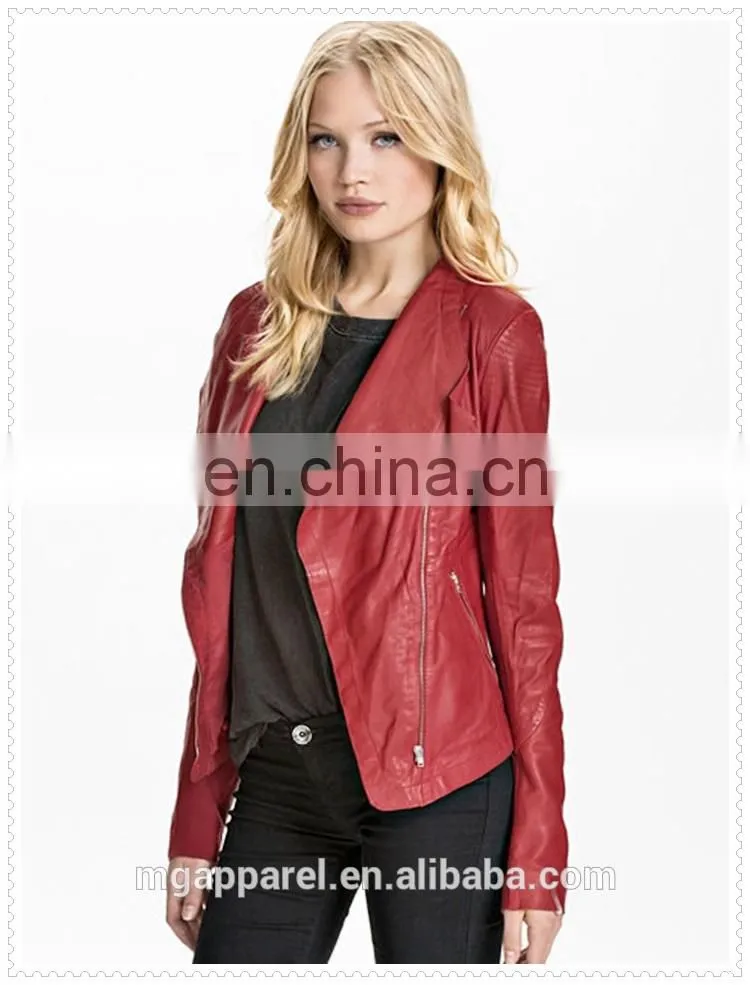 cheap price red leather usa motor jacket for women made in china OEM service