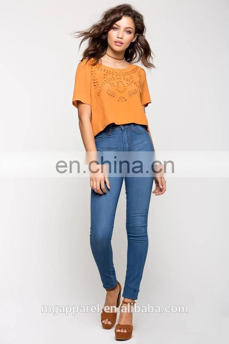 Custom laser cut loose fit woman t-shirt wholesale