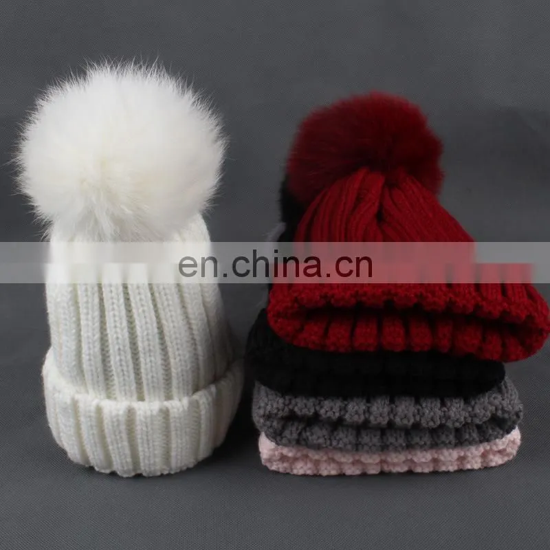 Cute Children Present Fox Fur Pompom Knitted Beanie Earmuff Funny Baby Beanie