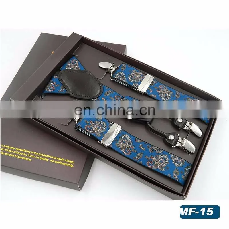 2017 new design Men's high-end brand 4 clips jacquard printing suspenders