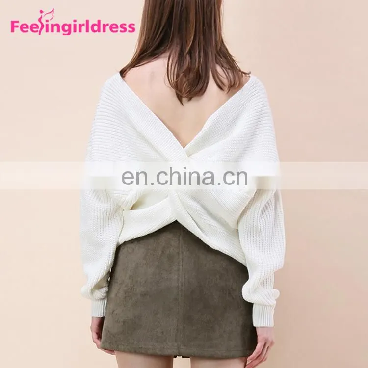 Private Label Women Jumpers Loose Long Sleeve Crop Top Knitted Sweater Women