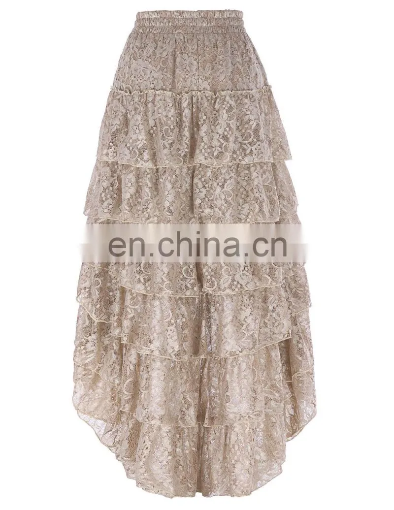 Belle Poque Women Ladies Amelia Steampunk Elastic Waist Ruffled Lace Cake Skirt BP000221-1