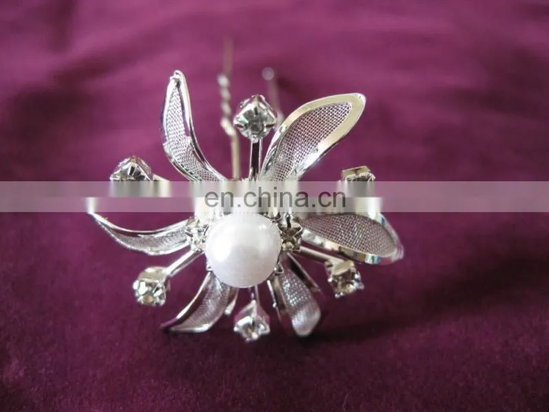 New Silver Plated Wedding Bridal Rhinestones Crystal Pearl Flower HairPin
