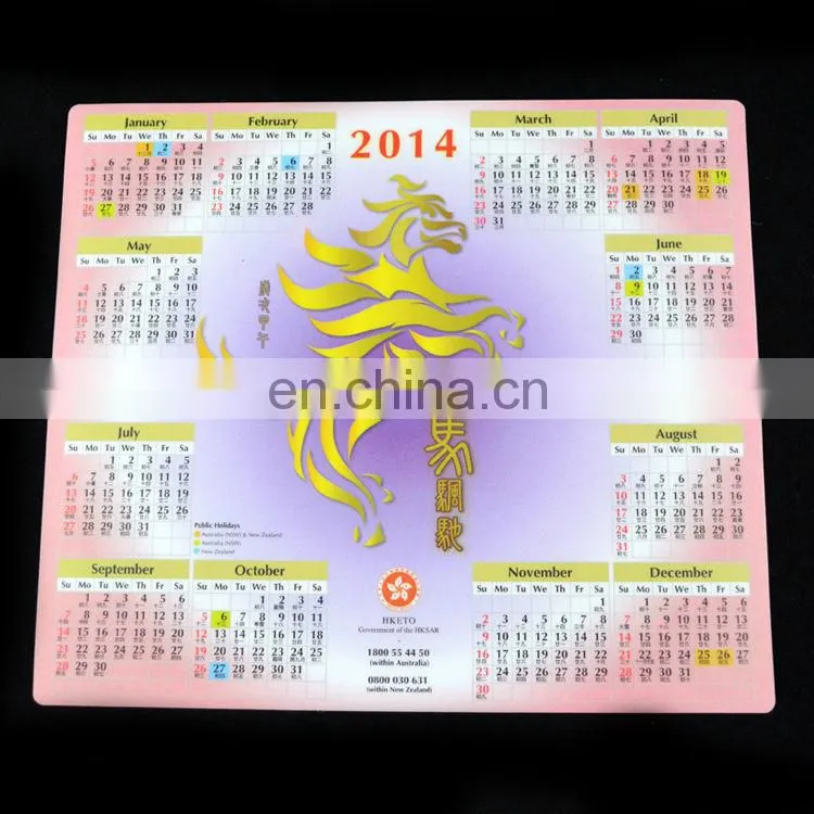 Custom calendar design printed ultra thin round corners game mouse pad