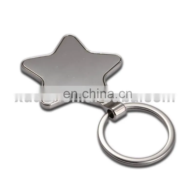 Promotional custom metal silver plated five-point star shaped keychain