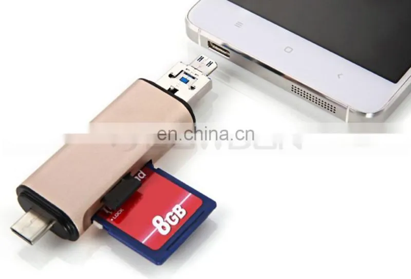 Aluminum Multifunction USB-A-Micro-Type-C Card Reader OTG Supported for Nexus 6P,5X,MacBook,Windows Computer,Android OTG