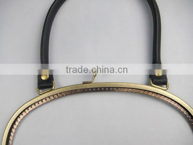 24.3*9.8cm Antique brass handbag frame metal handbags sewing frame with an elegant lock and leather handle for bag