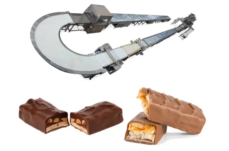 Automatic Multiple Candy Bar Corn bar (snickers) Production Line With Chocolate Enrobing
