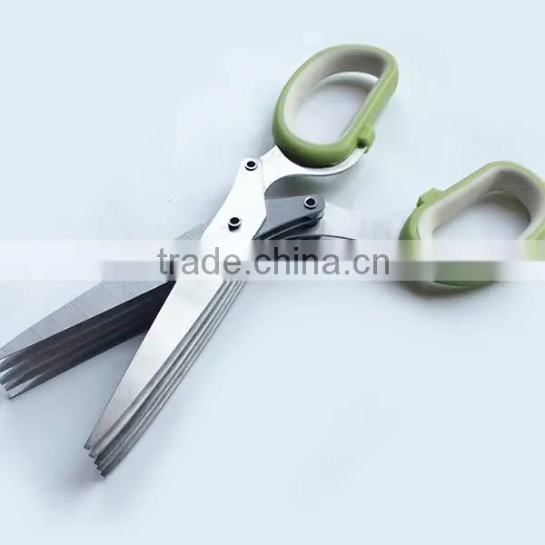 2015 new in stock kitchen herb scissors 5 blade stainless steel and PP plastic handle
