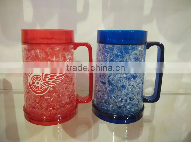 16oz BPA free plastic double wall ice mug freezer beer mug
