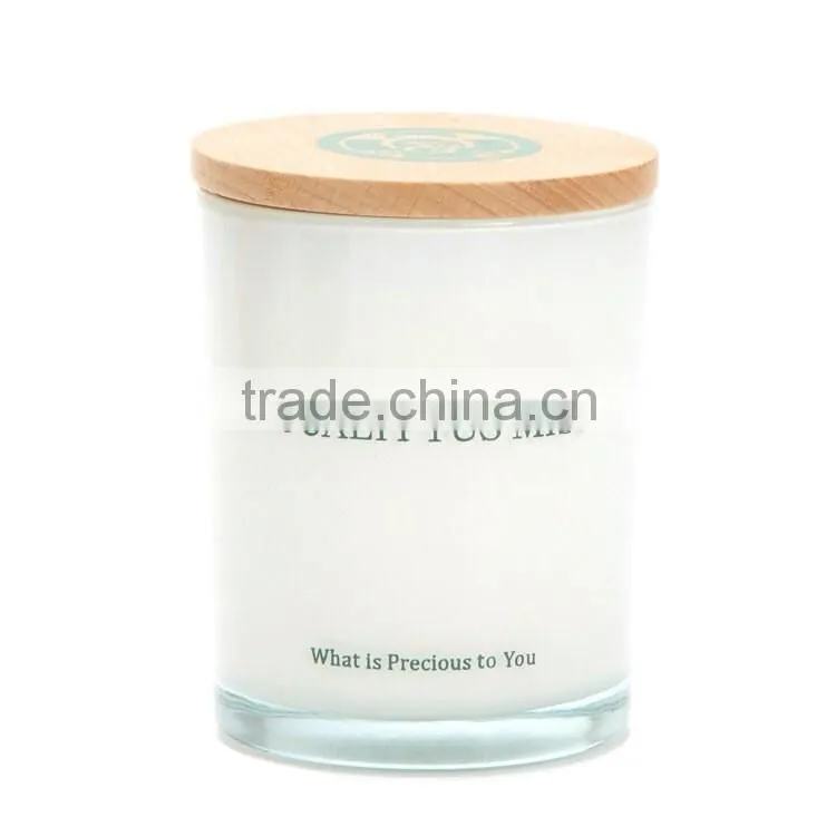 8oz painted white glass candle jars with wood lid for making scented candles