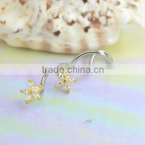 Custom-made flower zircon medical steel hypoallergenic special spiral navel ring