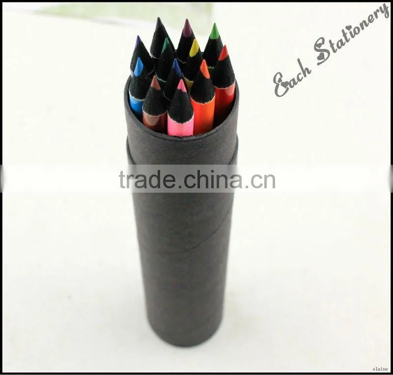 hot sales7inch HB Black Tube natural Color black wooden color Pencil With Sharpener Case