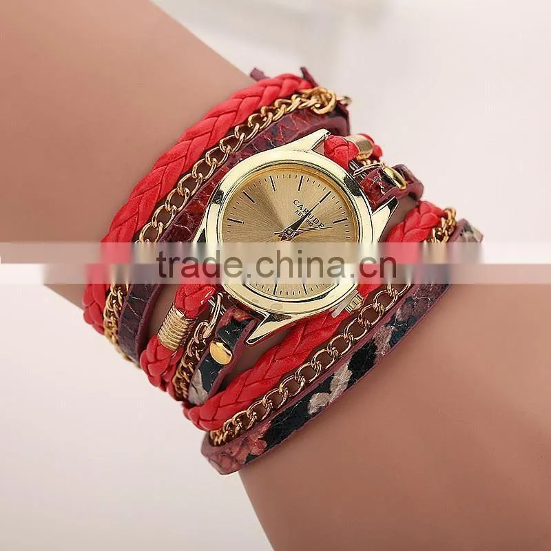 CARUDF Braided PU Leather Popular woman Quartz Watch Women Dress Watches Relogio Feminino Fashion Bracelet Watch montre femme