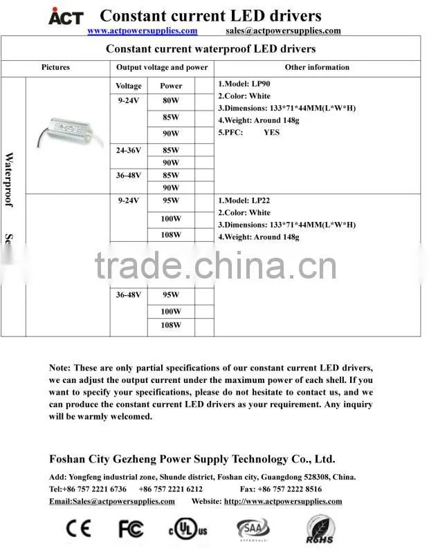 Constant current waterproof 120ma LED driver
