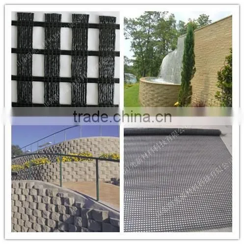 Biaxial polyester geogrid wall soil reinforcement with CE