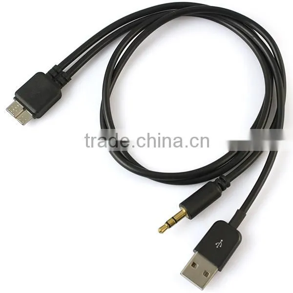 Car Stereo 3.5mm AUX Audio Micro USB Power Charging Cable For Samsung Galaxy Note 3 S5