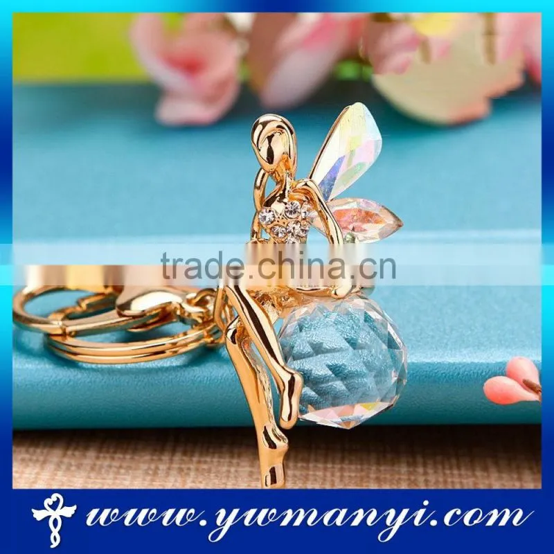 Attractive design alloy crystal flower faerie logo keychain K0021
